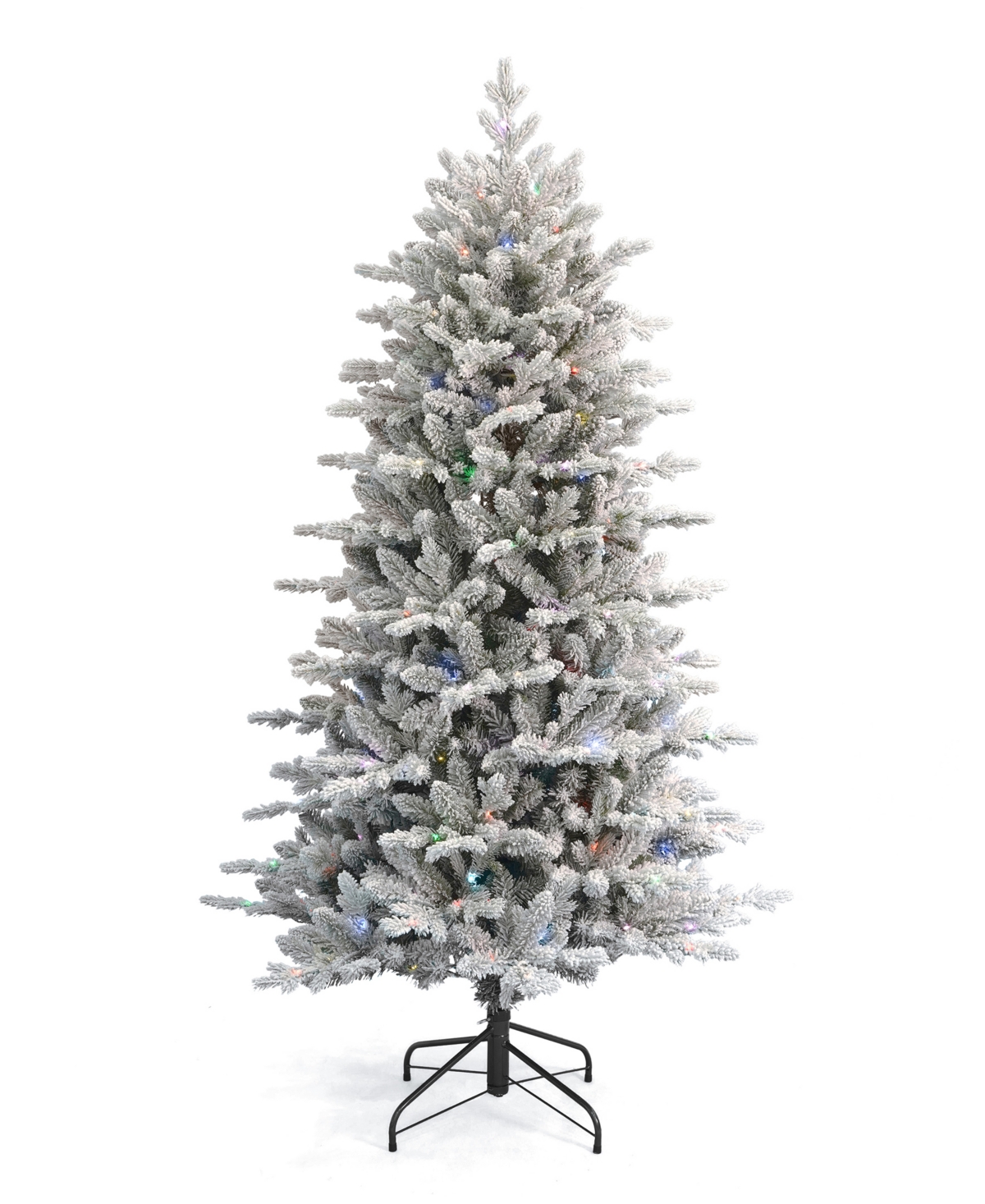 The Bluffton Flocked Pine 6' Pe, Pvc Tree, 1813 Tips, 300 Rgbw Lights, Metal Stand, Ez-Connect - White