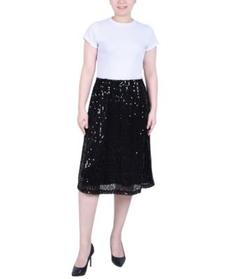 Ny Collection Petite Knee Length Sequined Skirt - Black $26