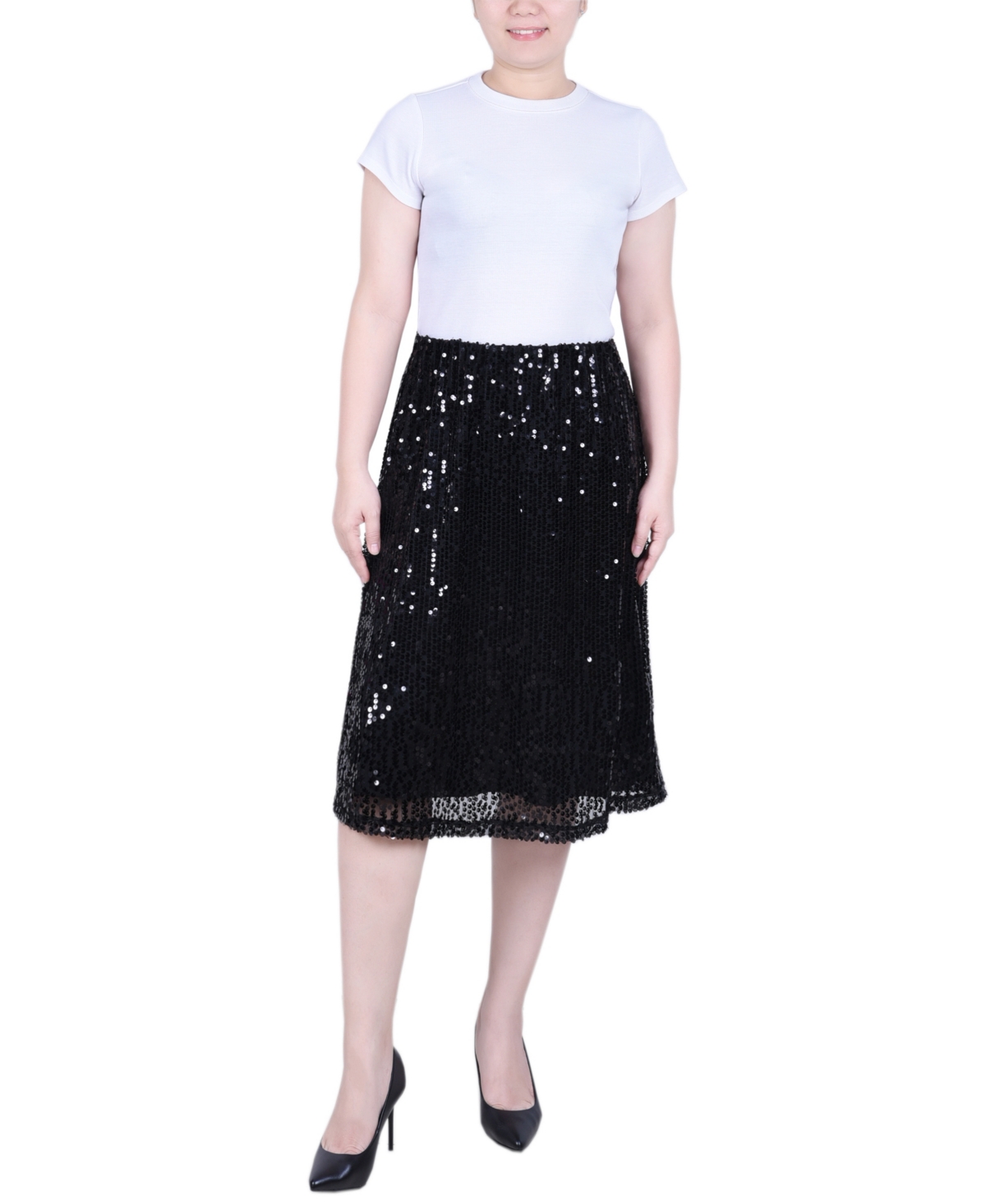 Petite Knee Length Sequined Skirt - Gold