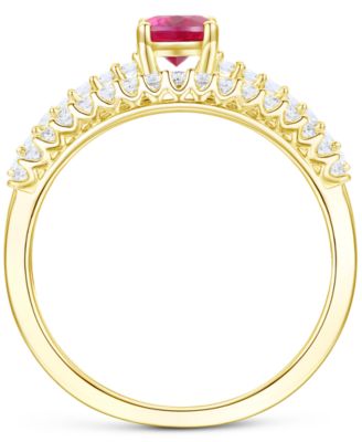 Lab-Grown Emerald (3/8 ct. t.w.) & Lab-Grown White Sapphire (3/8 ct. t.w.) Bridal Set in 14k Gold-Plated Sterling Silver (Also in Ruby & Blue Sapphire)