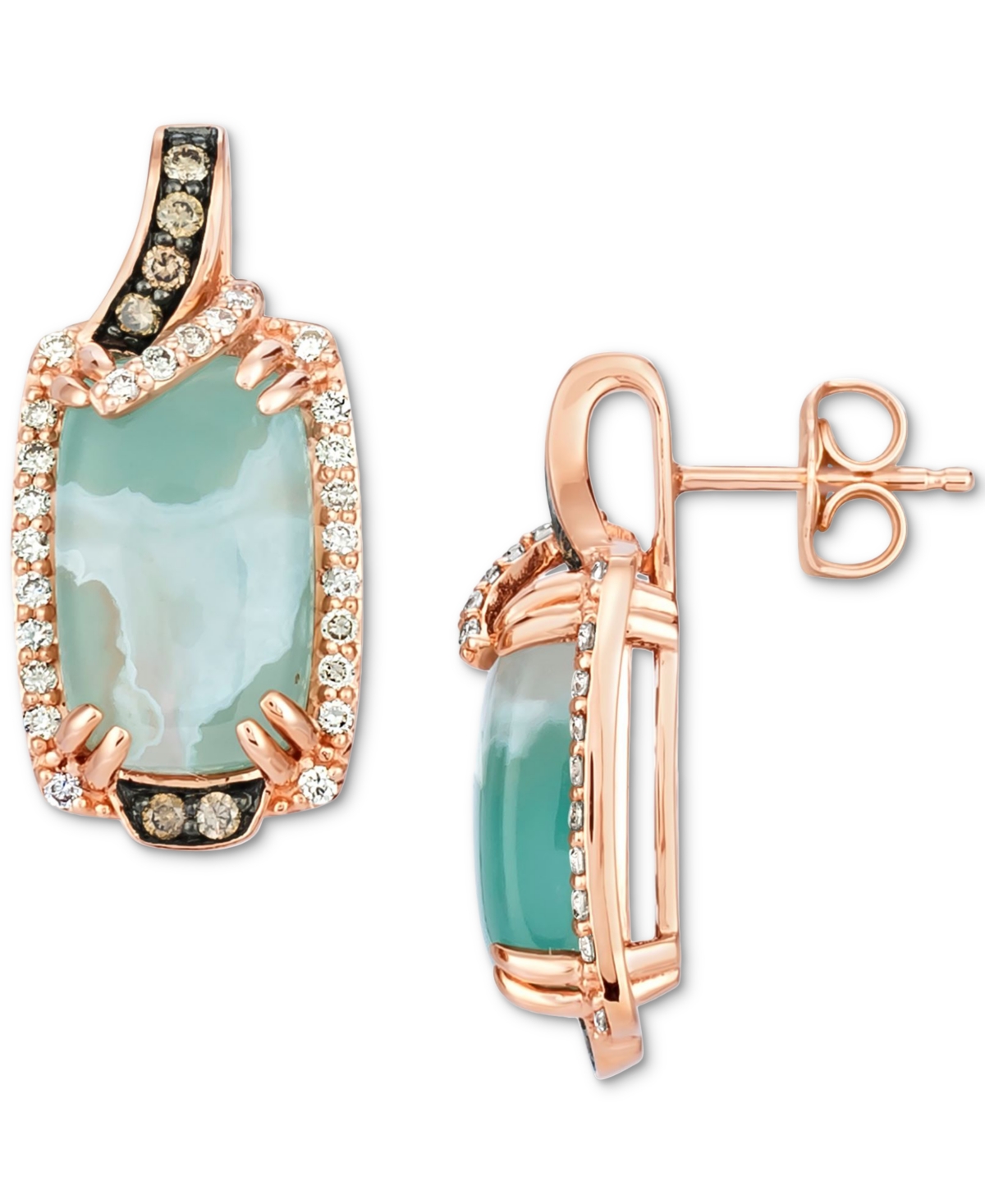 Le Vian Peacock Aquaprase (6-5/8 Ct. T.w.) & Diamond (1/2 Ct. T.w.) Halo Stud Earrings In 14k Rose Gold In K Strawberry Gold Earrings