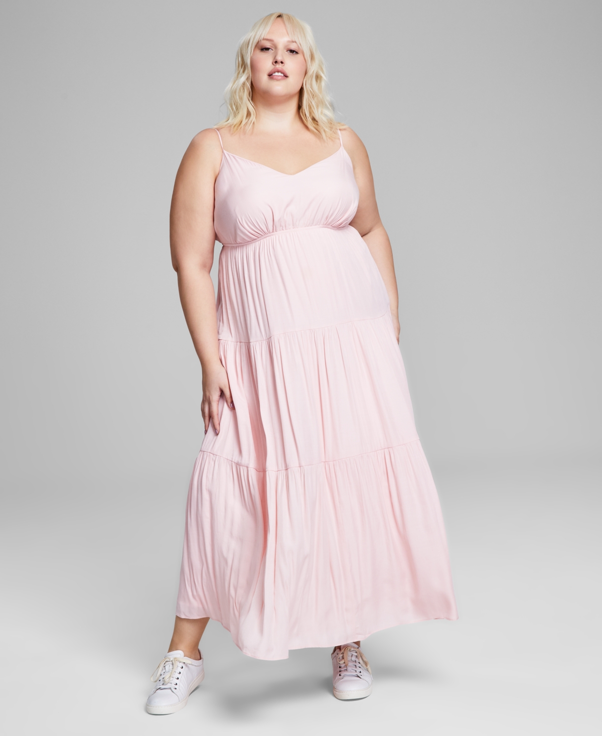 Trendy Plus Size Tiered Maxi Dress - Pink