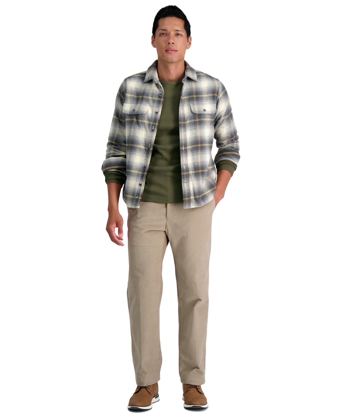 Haggar Men's Classic-fit Stretch Corduroy Pants In Medium Khaki