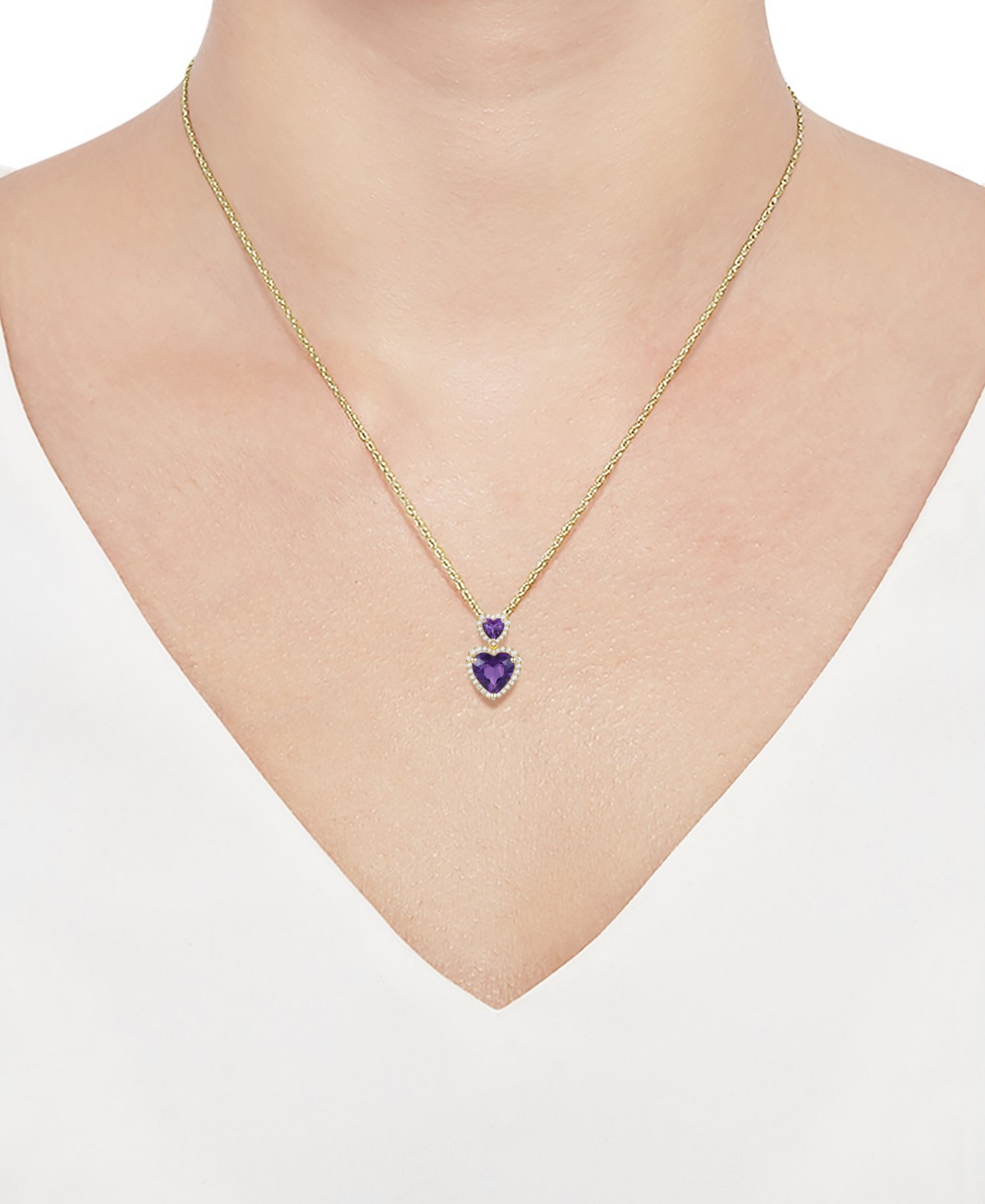 Shop Macy's Amethyst (1-7/8 Ct. T.w.) & Lab-grown White Sapphire Accent Double Heart Pendant Necklace In 14k Gol