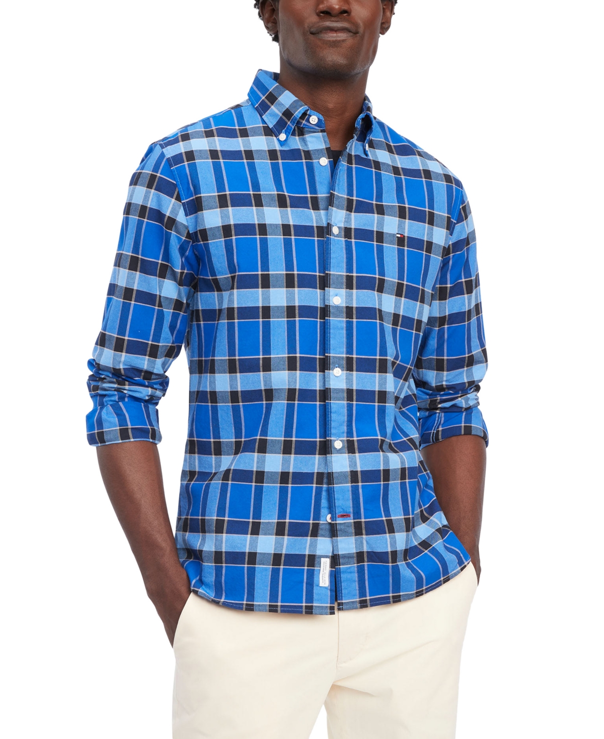 Tommy Hilfiger Men's Regular-fit Bold Check Button-down Oxford Shirt In Blue Spell,multi
