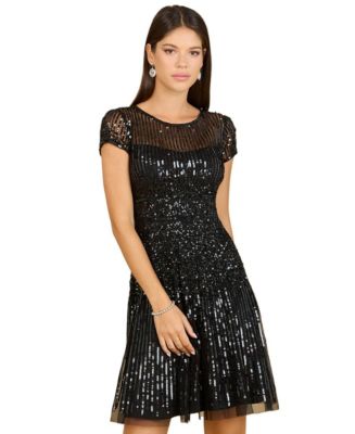Lara Women's Cap Sleeve Sequin Short Dress in Black - Macy's