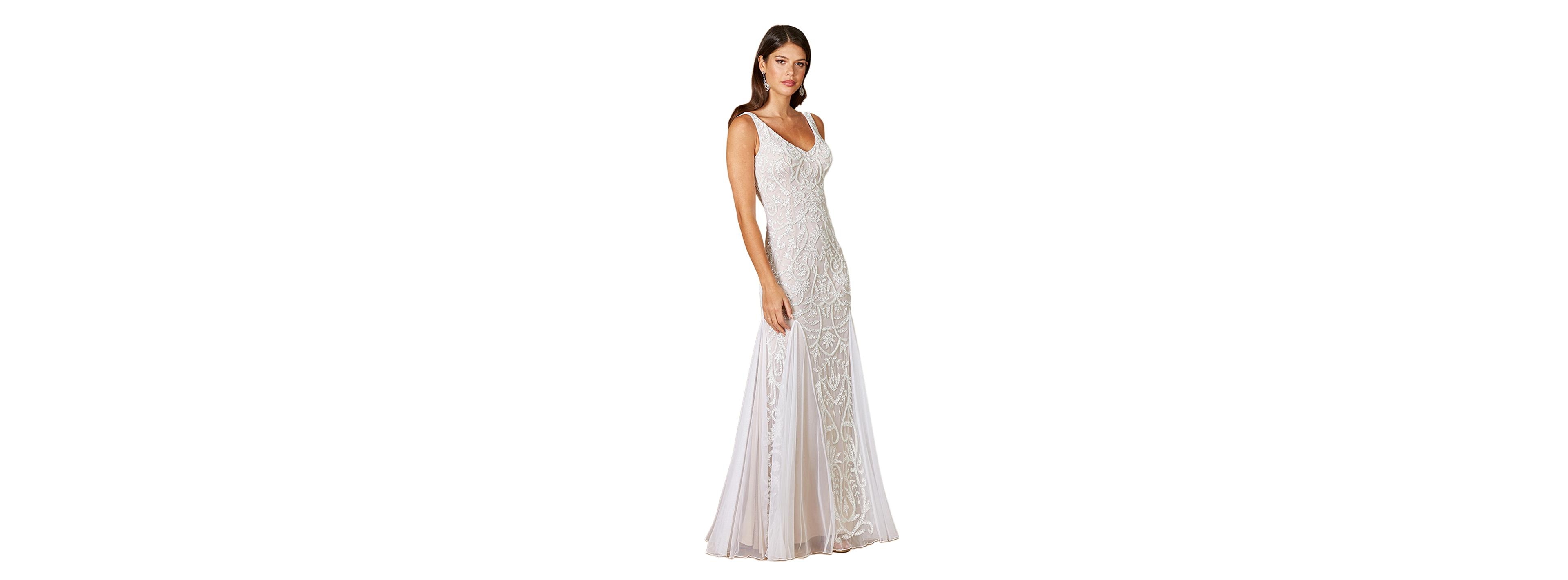 Lara Women's Greta Beaded V-Neck Tulle Wedding Dress with Contrast Lining
