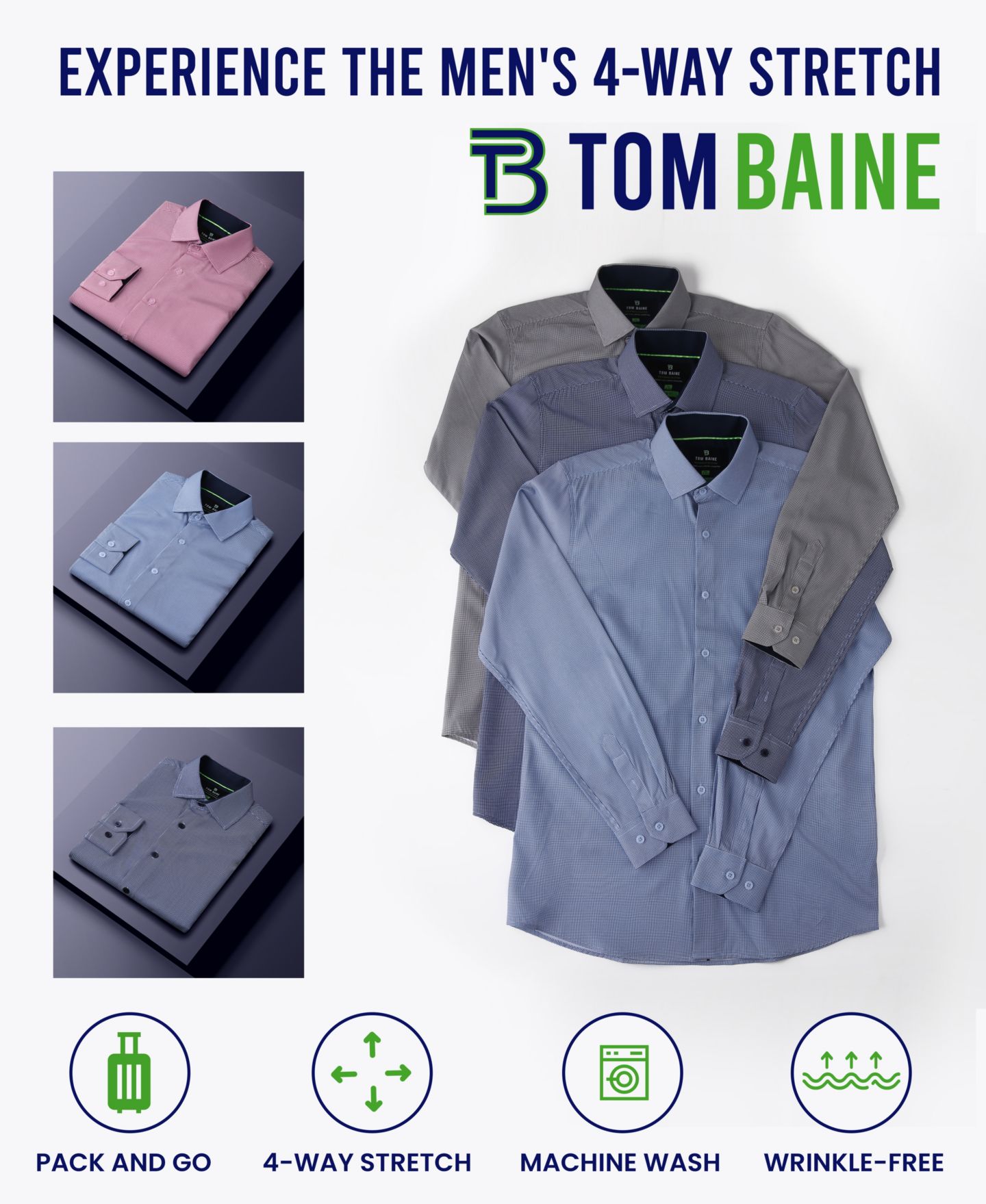 Мужская рубашка Tom Baine Performance Stretch Mini Plaid Button Down Dress Shirt, цвет: Чёрный — фото 4