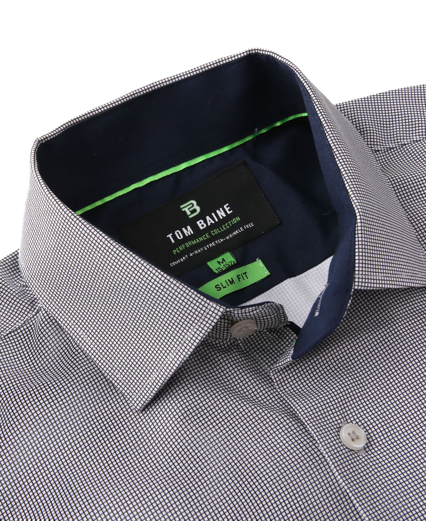 Мужская рубашка Tom Baine Performance Stretch Mini Plaid Button Down Dress Shirt, цвет: Чёрный — фото 2