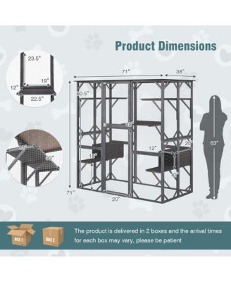 Large Wooden Cat House 71'' Indoor Outdoor Weatherproof Catio Kitten Enclosure