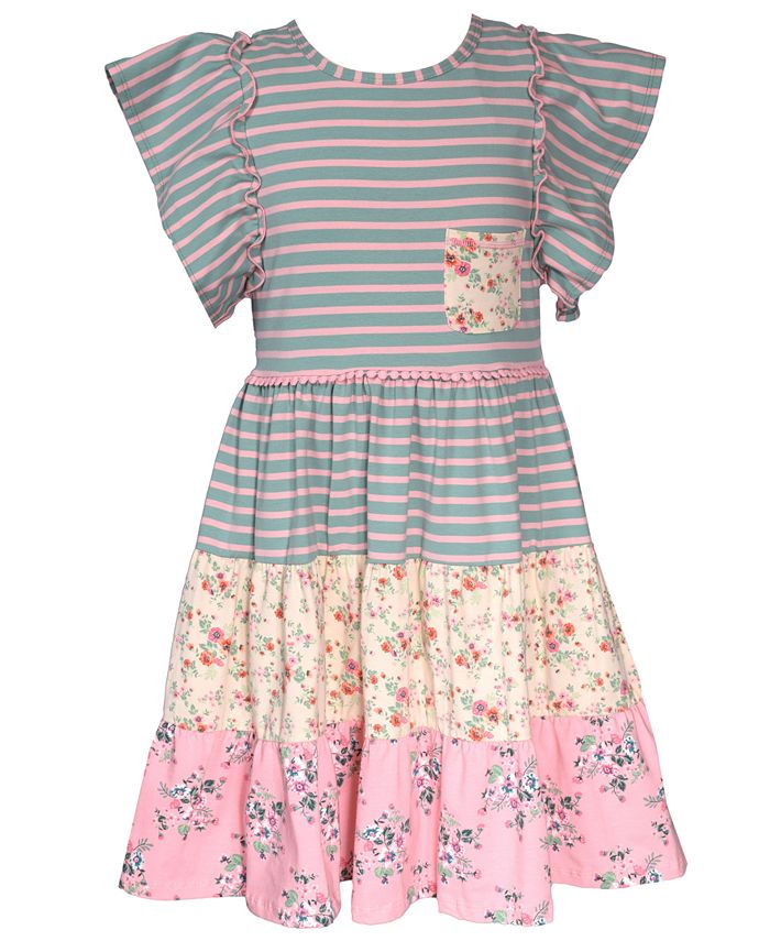 Bonnie Jean Girls' Lace Overlay Knit Dress – Chevron Print Hi-Low Hem With Shoulder Tie - View #12