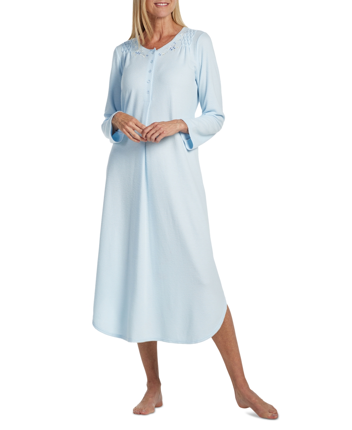 Miss Elaine Women s Embroidered Long Sleeve Nightgown Powder Blue Smart Closet