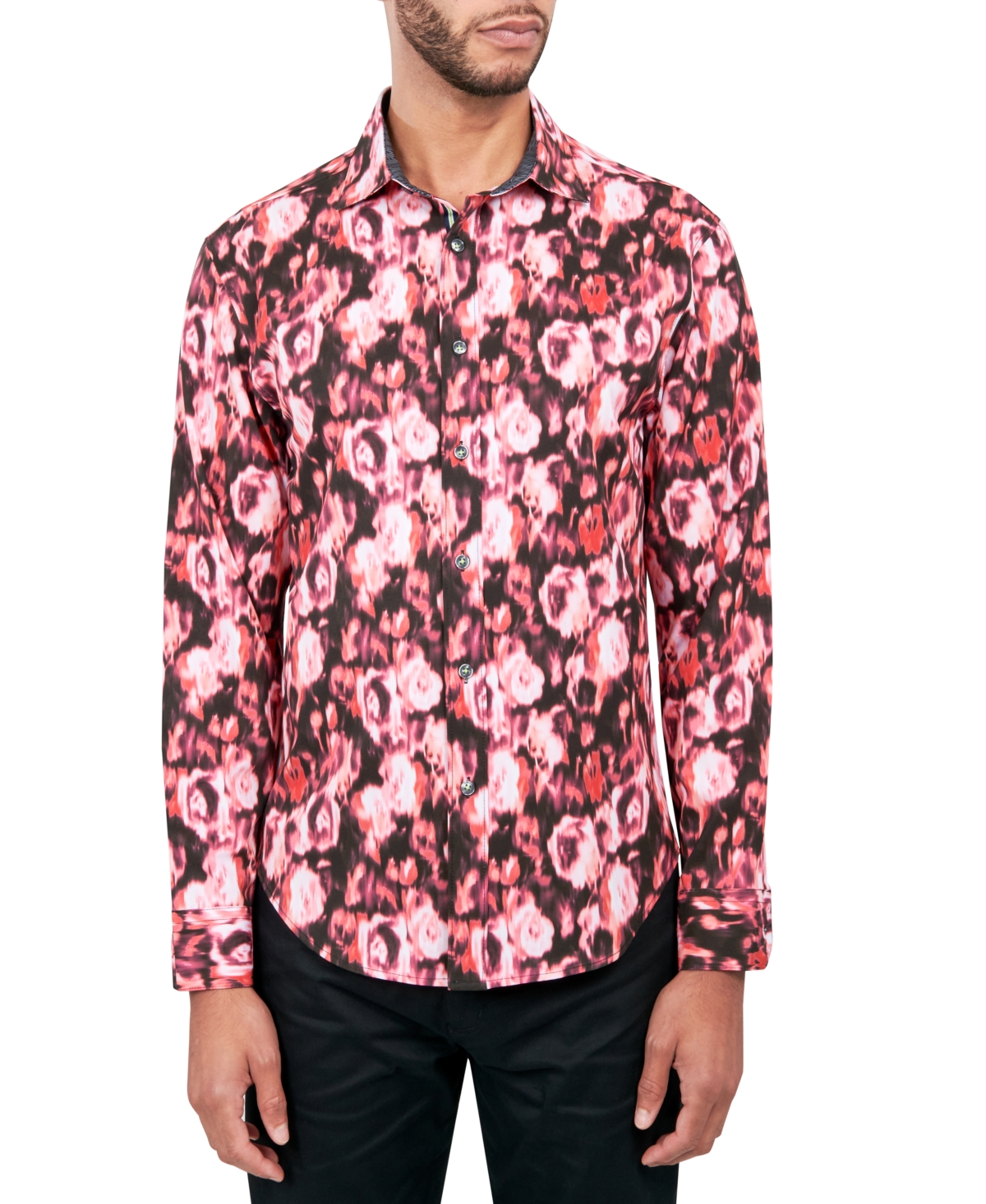 Men's Regular-Fit Non-Iron Performance Stretch Abstract Floral Button-Down Shirt - Red