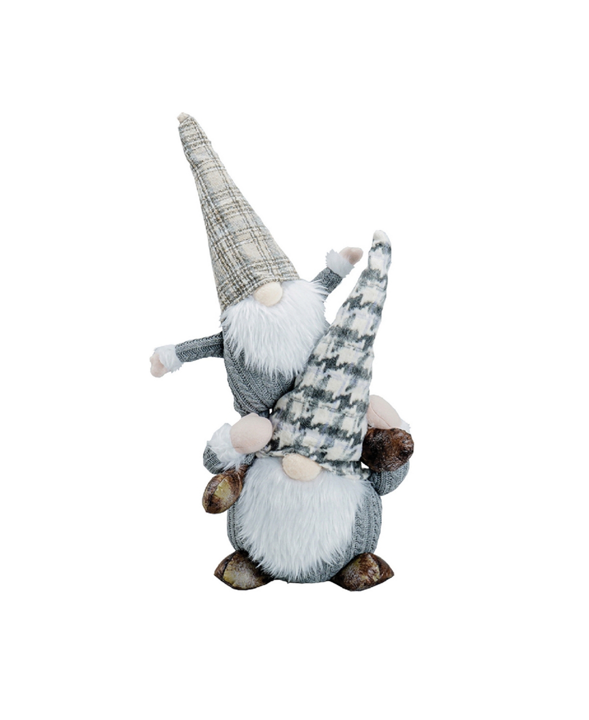 23" Piggy Back Plaid Gnome - Gray