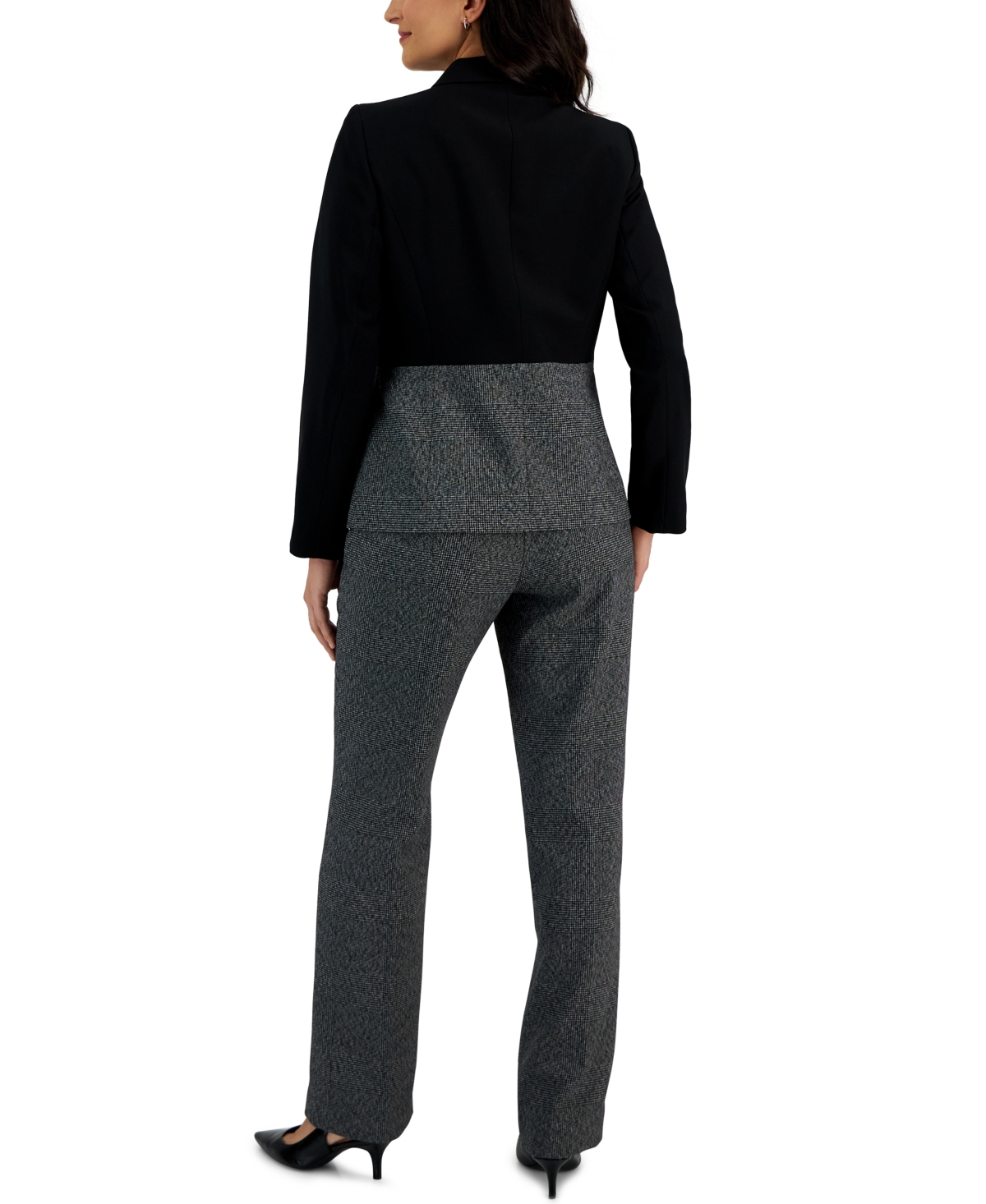 Le Suit Women's Houndstooth Colorblocked Jacket & Side-Zip Pants -White