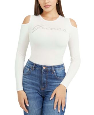 GUESS - Women's Cold-Shoulder Long-Sleeve Logo Sweater