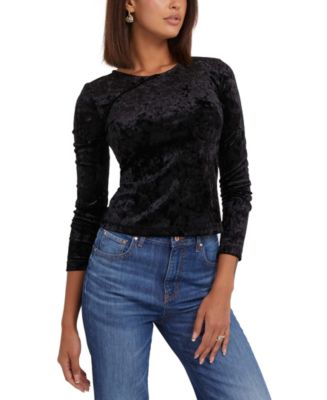 GUESS Women's Hera Printed Balloon Sleeve V-Neck Top White Size X-Large