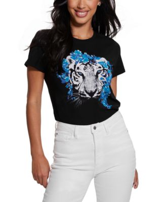 GUESS - Women's Rhinestone White Tiger T-Shirt
