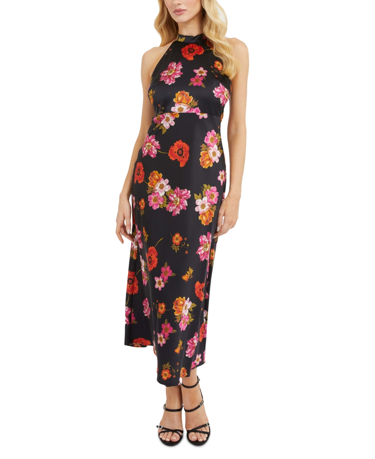 Guess Women's Diana Floral-print Sleeveless Dress In Floral Black Ground