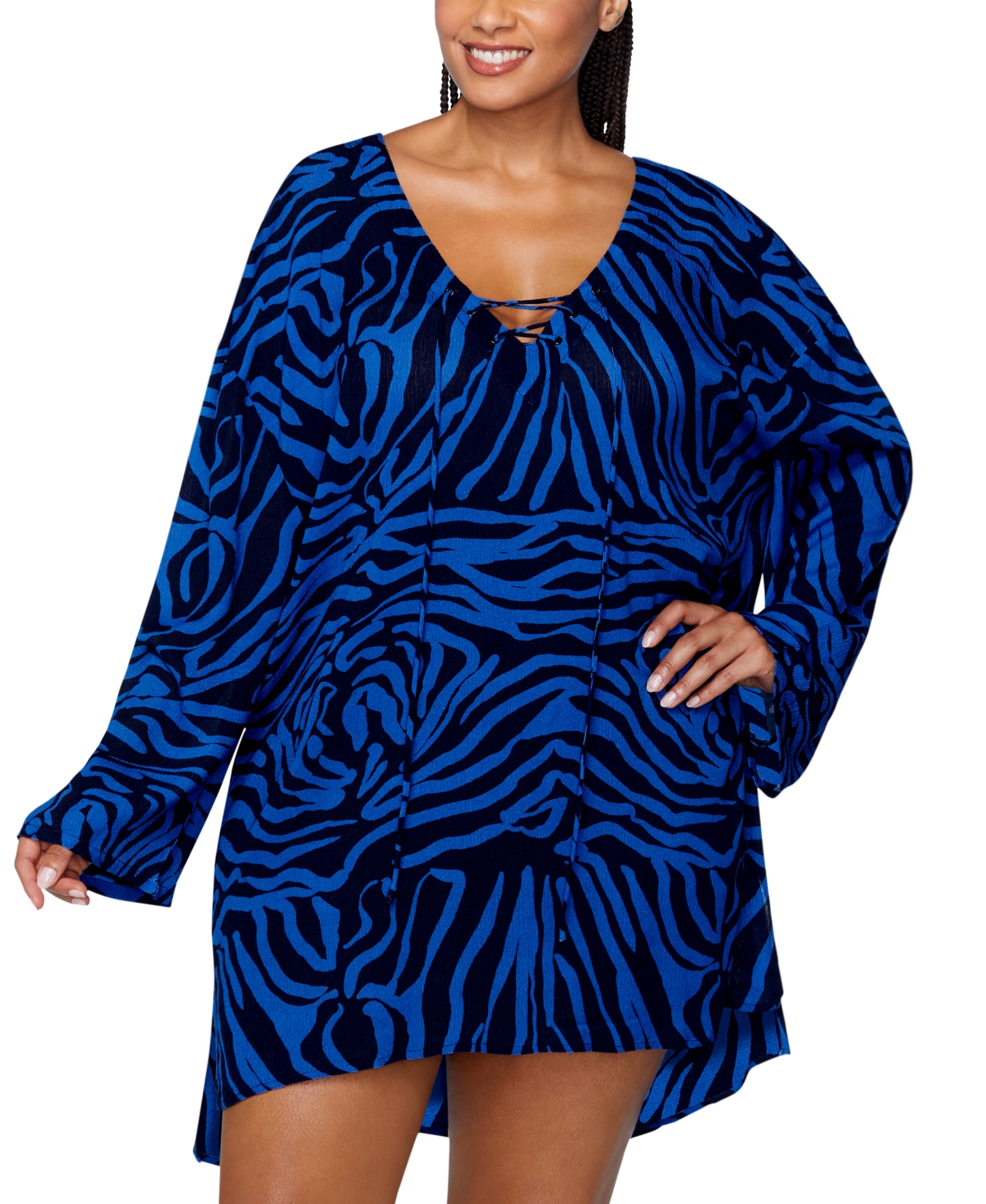Plus Size Micah Animal Print Cover Up Tunic - Navy