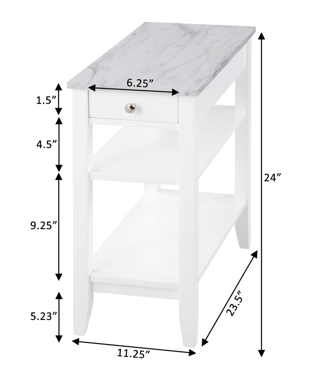 Convenience Concepts 23.5" Mdf Ah 1 Drawer Chairside End Table In White Faux Marble,black