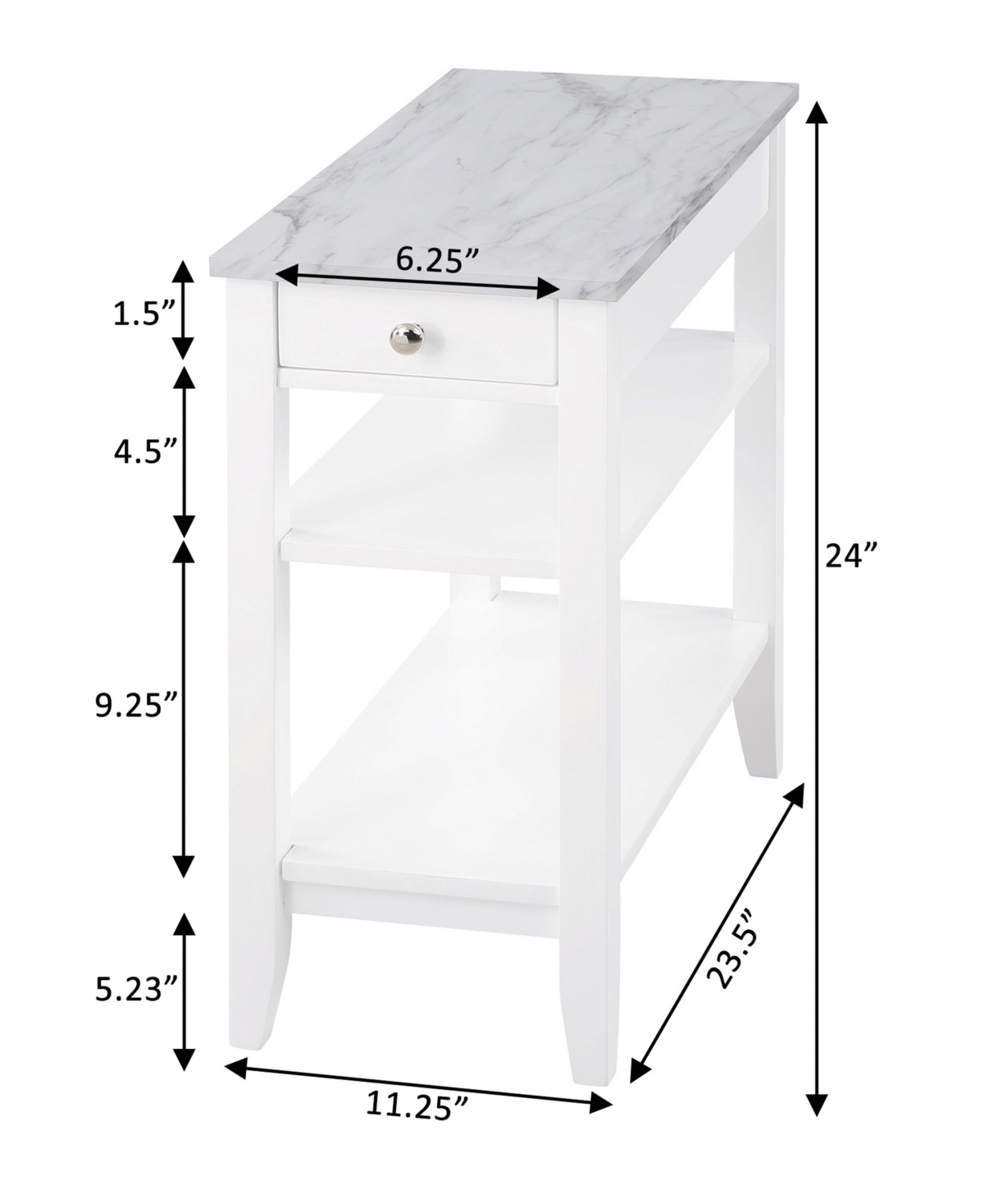 Shop Convenience Concepts 23.5" Mdf Ah 1 Drawer Chairside End Table In White Faux Marble,black