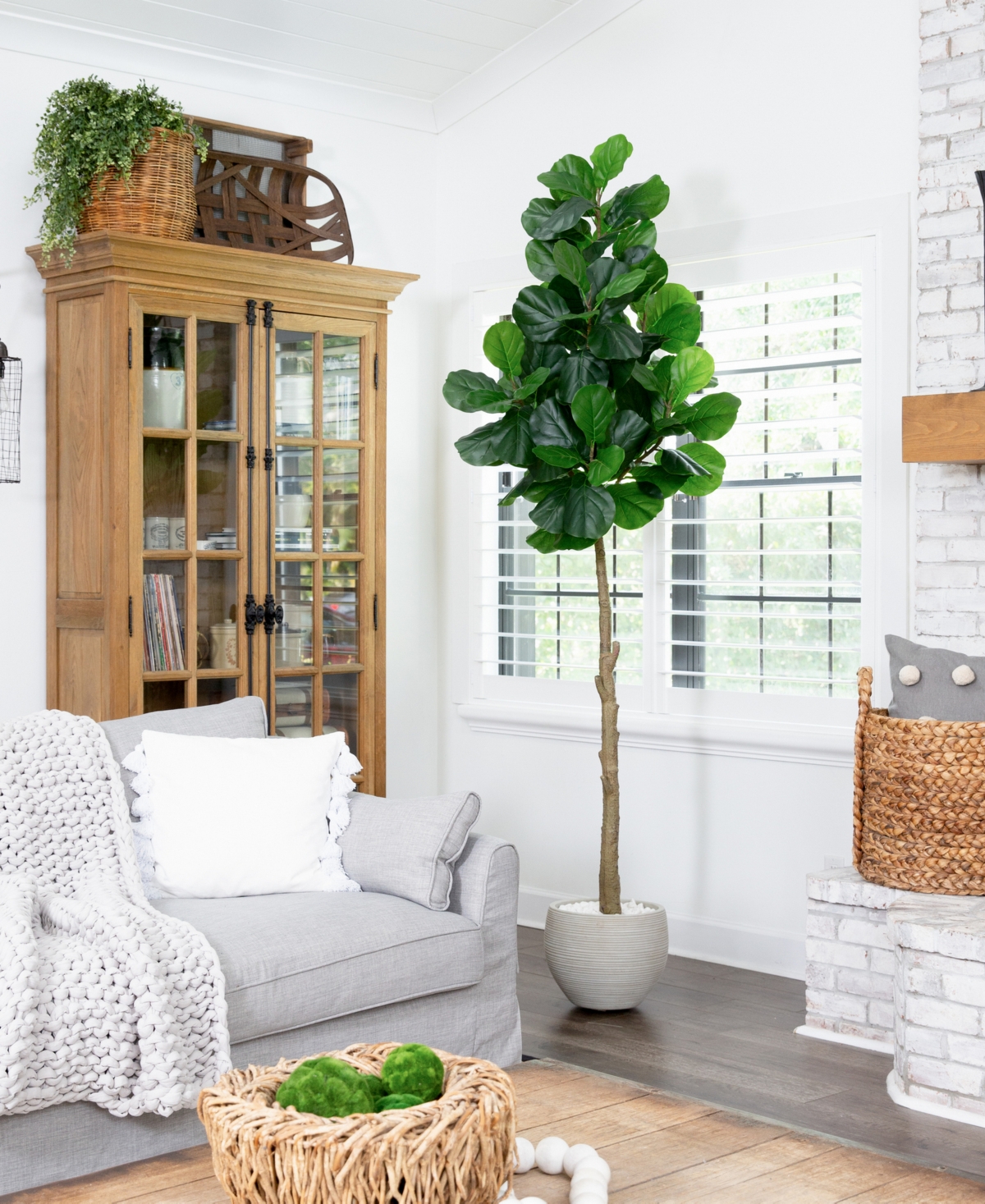 Shop Nearly Natural 96" Artificial Fiddle Leaf Fig Tree In Green
