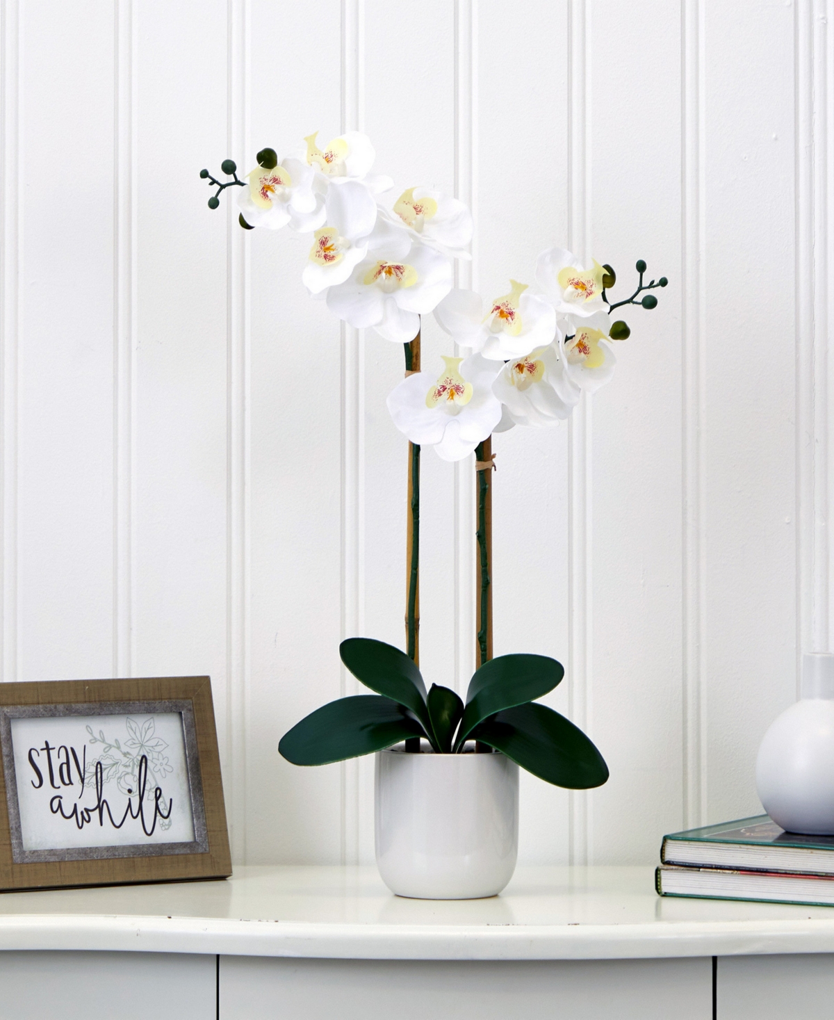 NEARLY NATURAL 26" ARTIFICIAL DOUBLE ORCHID PHALAENOPSIS WITH DECORATIVE VASE REAL TOUCH 
