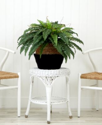 23" Artificial Boston Fern Plant with Handmade Jute Cotton Basket DIY Kit