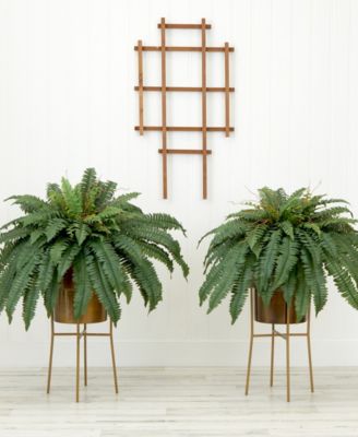 32" Artificial Boston Fern Plant with Metal Planter with Stand DIY Kit Set of 2