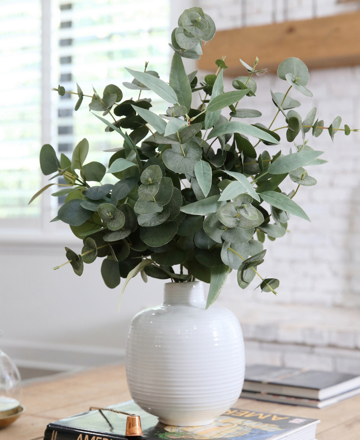 Nearly Natural 24" Artificial Eucalyptus Leaves Arrangement With Ceramic Planter In Green