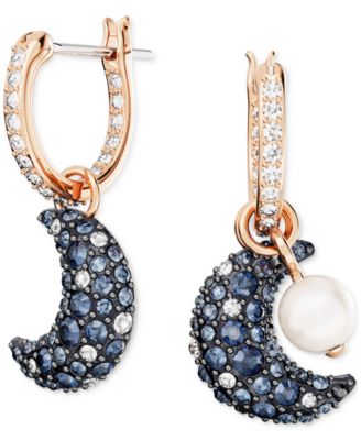Swarovski - Rose Gold-Tone Pav&eacute; Crescent Moon & Imitation Pearl Mismatch Charm Hoop Earrings
