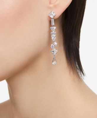 Rhodium-Plated Mixed Crystal Linear Drop Earrings