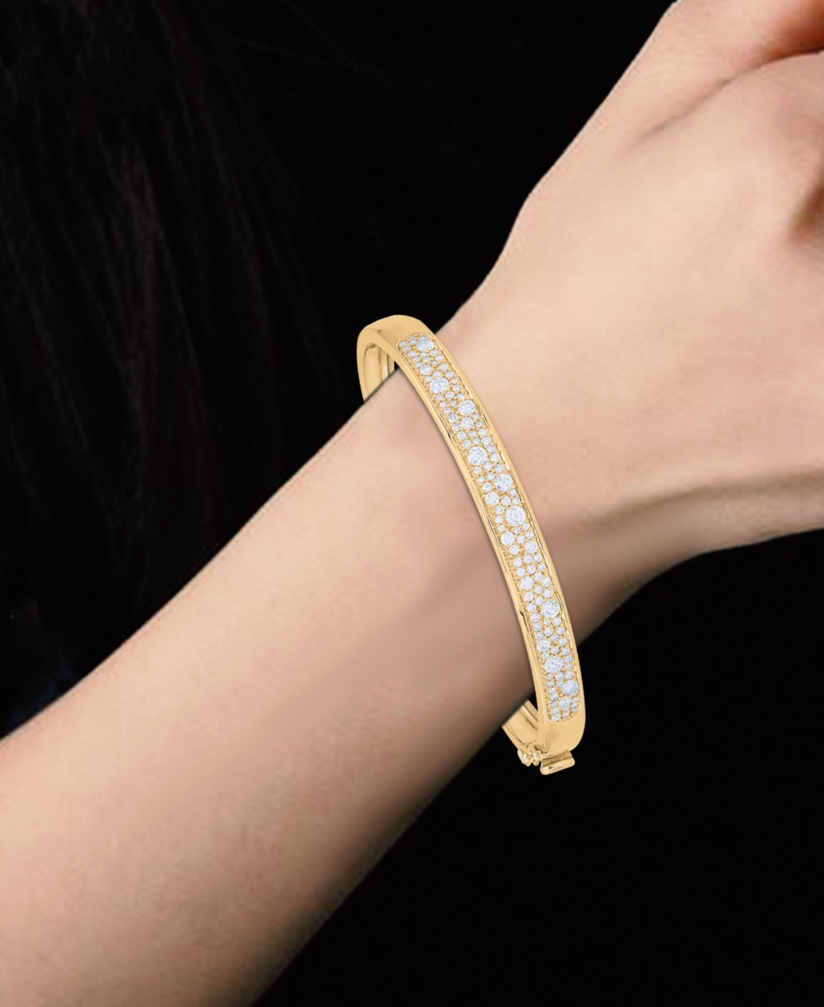 Shop Macy's Diamond Cluster Oval Bangle Bracelet (1-1/2 Ct. T.w.) In 14k Gold In K Yellow Gold