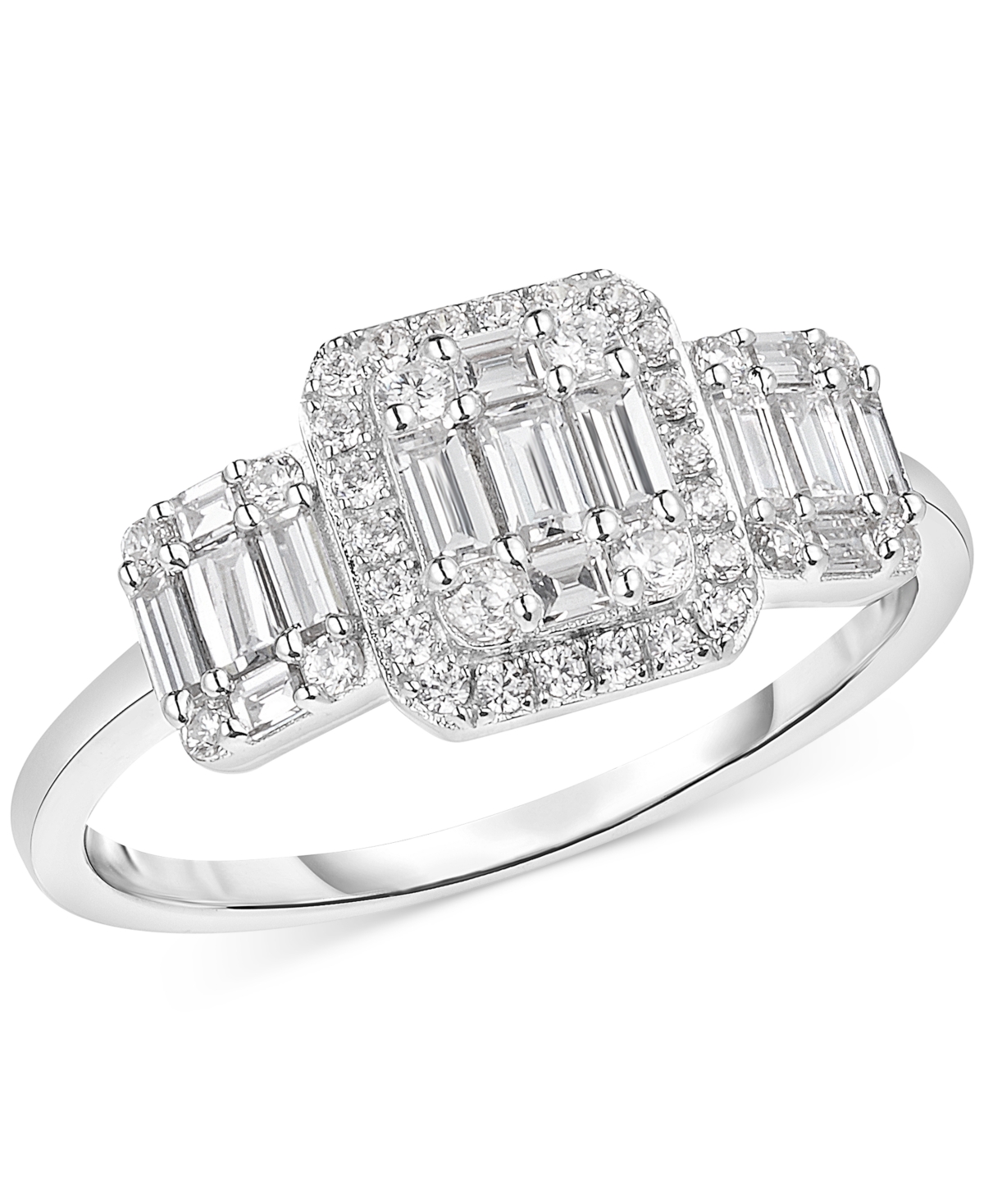 Macy's Cubic Zirconia Baguette Cluster Ring In Sterling Silver