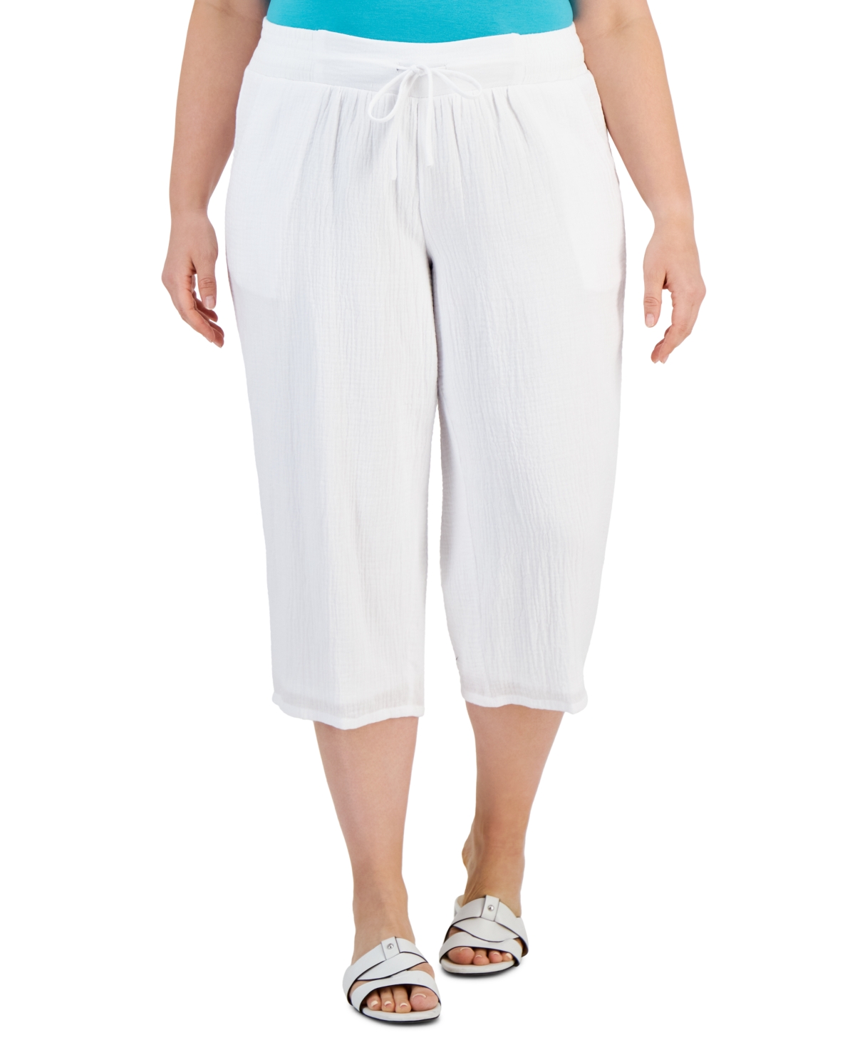 Plus Size Gauze Cropped Pants, Created for Macy's - Stone Wall