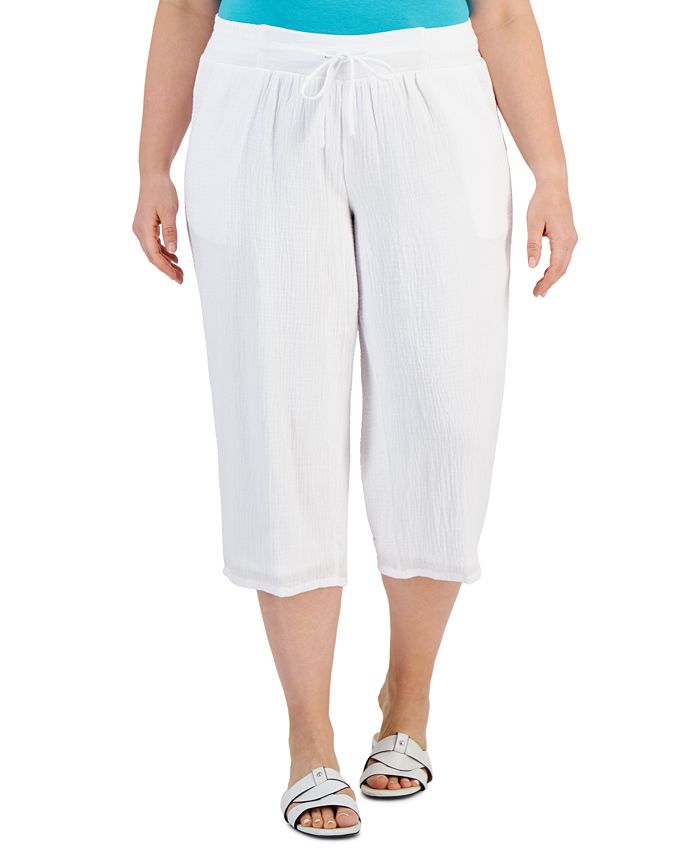 JM Collection Plus Size Gauze Cropped Pants, Created for Macy's - Macy's