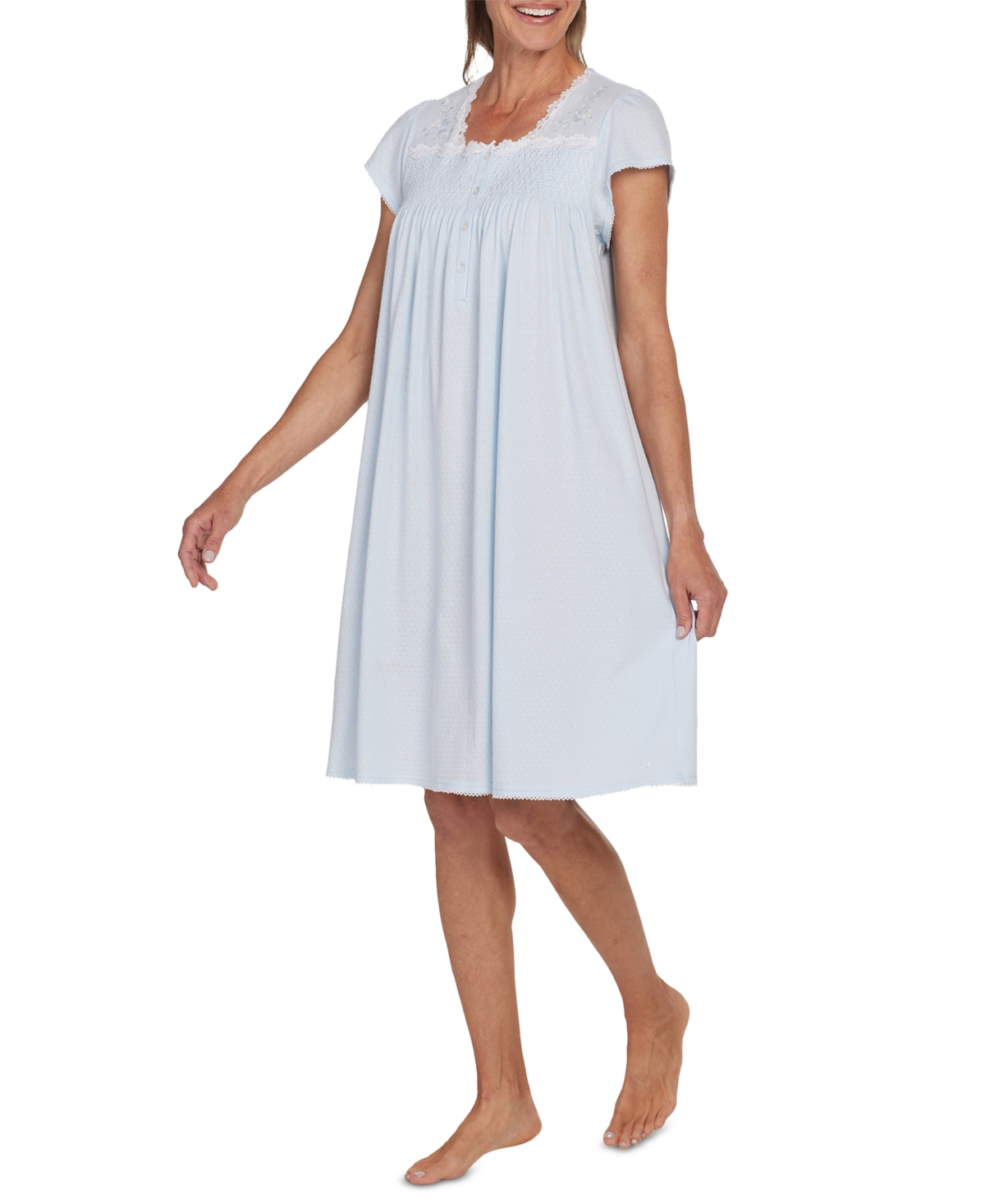 Women's Embroidered Short-Sleeve Nightgown - Blue