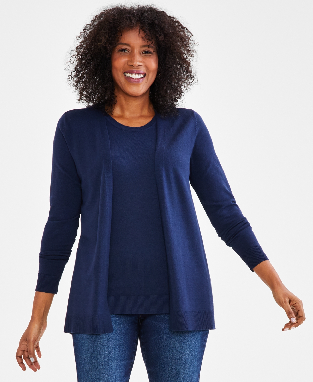 Style & Co Women's Open Front Cardigan Sweater, Created For Macy's In Industrial Blue