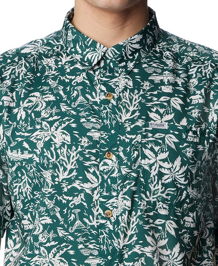 Mens Pfg Super Slack Tide Short Sleeve Camp Shirt Cool Grey Hula / Fish Print | Columbia Sportswear