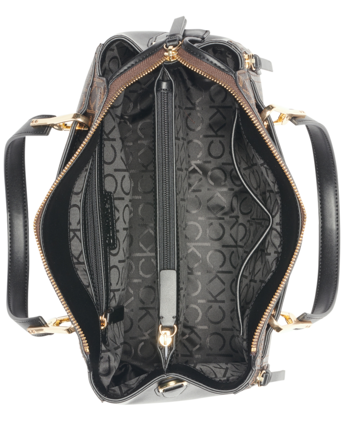 Calvin Klein Garnet Signature Triple Compartment Top Zipper Satchel In Brown