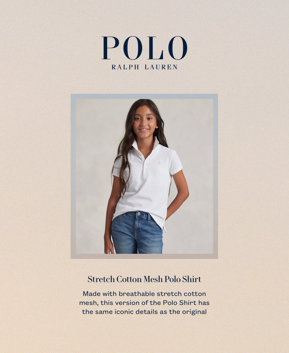 Big Girls Stretch Cotton Mesh Polo Shirt