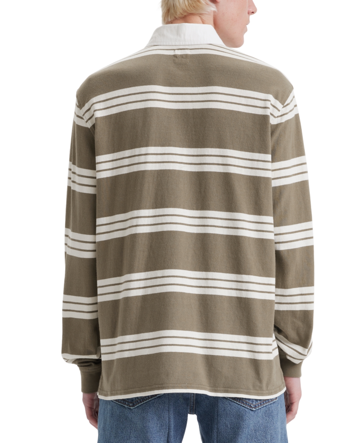 Shop Levi's Men's Classic-fit Striped Long Sleeve Rugby Shirt In Hemlock Stripe Smokey Olive