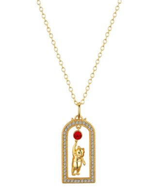 Red and Clear Crystal 14K Gold Plated Winnie The Pooh Necklace