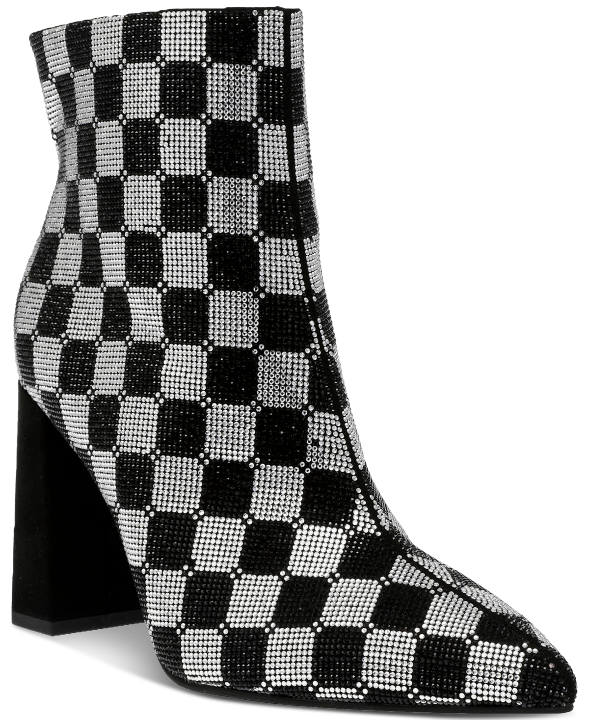 Wild Pair Ingridd Pointed Toe Bling Dress Booties, Created For Macy's In Black,white Checker Bling