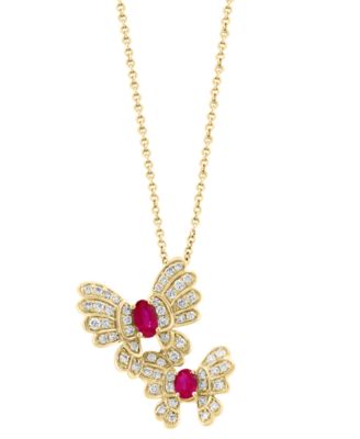 EFFY Collection - Ruby (1/2  ct. t.w.) & Diamond (1/2  ct. t.w.) Butterfly 18" Pendant Necklace in 14k Gold