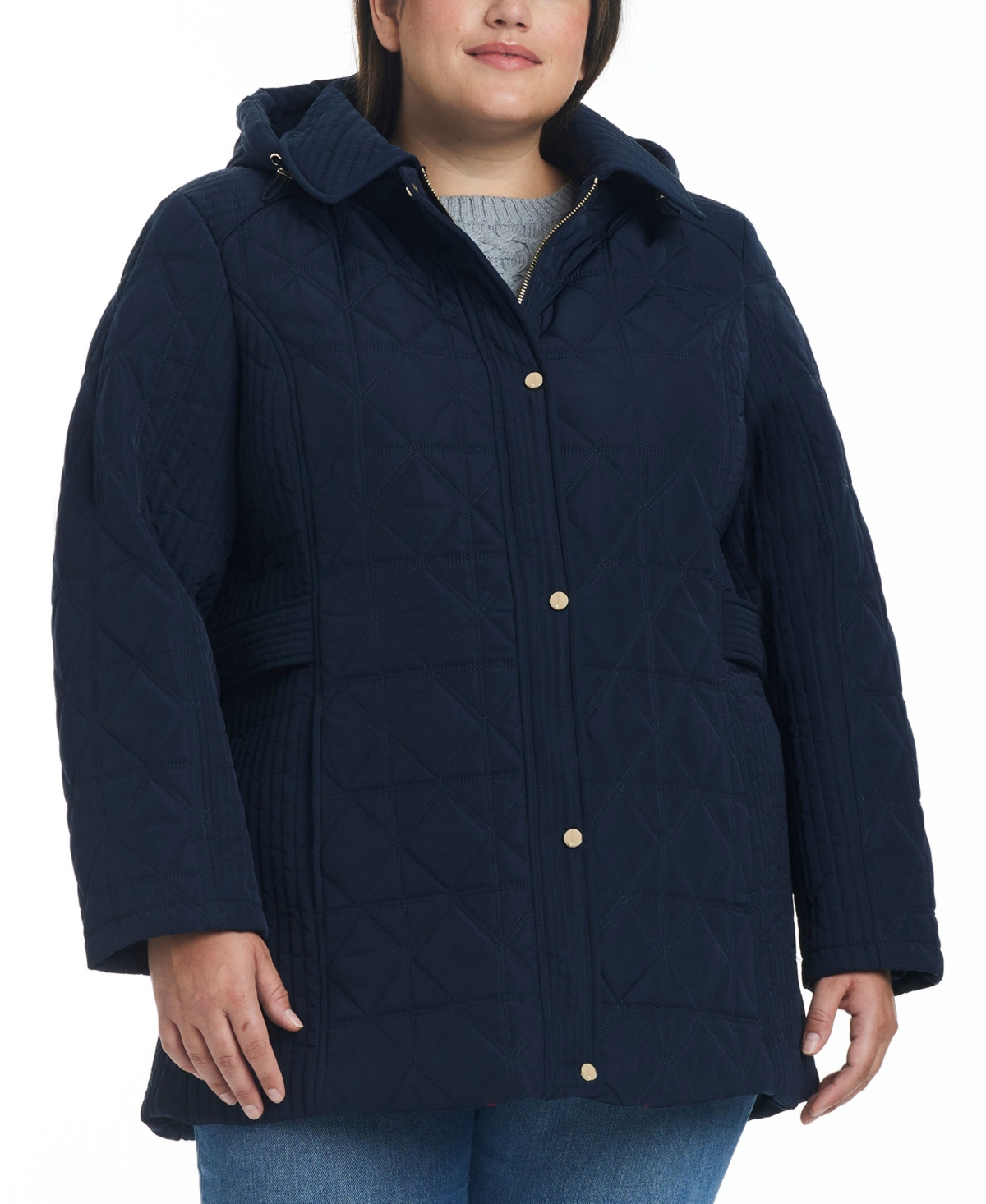 Shop Jones New York Women's Plus Size Hooded Quilted Coat In Deep Navy