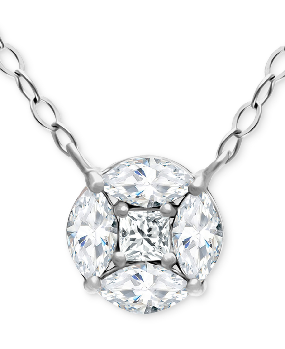 Giani Bernini Cubic Zirconia Princess & Marquise Cluster Pendant Necklace, 16" + 2" Extender, Created For Macy's In Silver