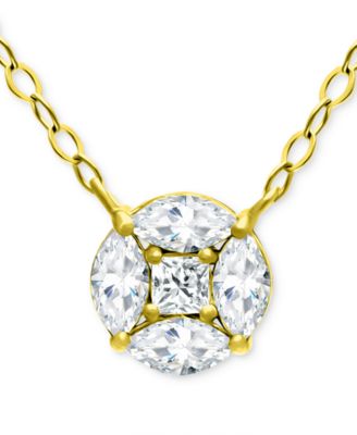 Giani Bernini - Cubic Zirconia Princess & Marquise Cluster Pendant Necklace, 16" + 2" extender