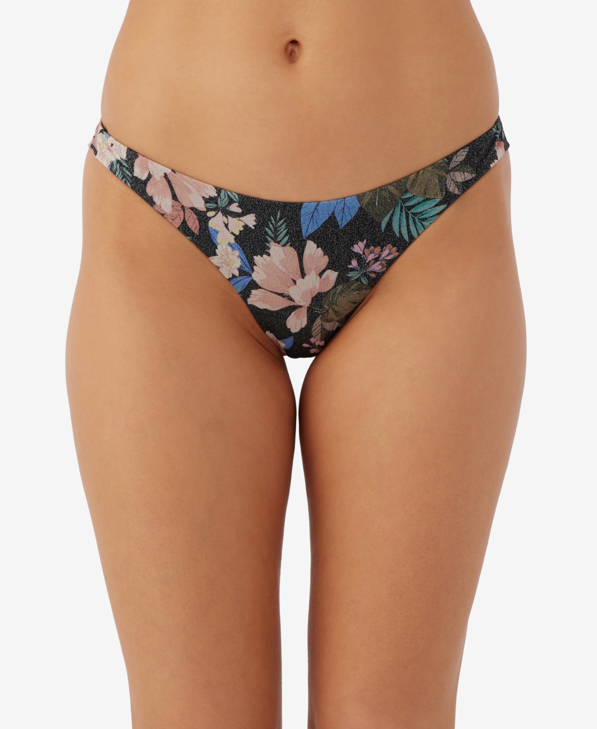Shop O'neill Juniors' Matira Printed Tropical Cheeky Hermosa Bikini Bottoms In Black